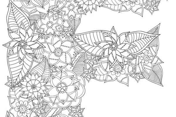 植物花卉字母F印花矢量图服装裁片T恤烫图印花花型素材
