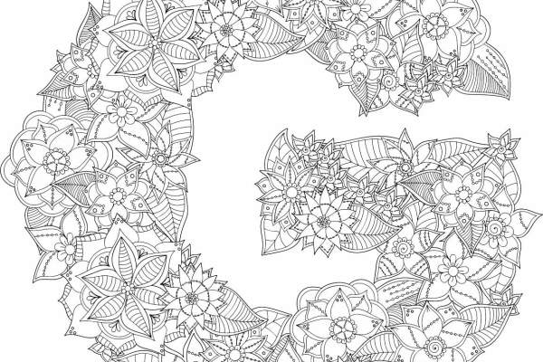 植物花卉字母G印花矢量图服装裁片T恤烫图印花花型素材