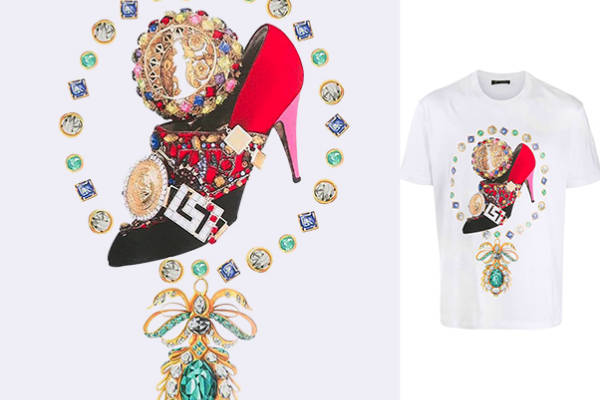 高跟鞋珠宝字母图案印花矢量图服装裁片T恤烫图印花花型素材