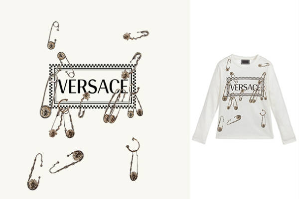 潮牌范思哲字母VERSACE别针印花矢量图服装裁片T恤烫图印花花型素材