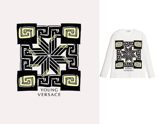 几何图案拼接潮牌字母VERSACE范思哲印花矢量图服装裁片T恤烫图印花花型素材