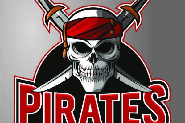 海盗骷髅头字母PIRATES印花矢量图服装裁片T恤烫图印花花型素材