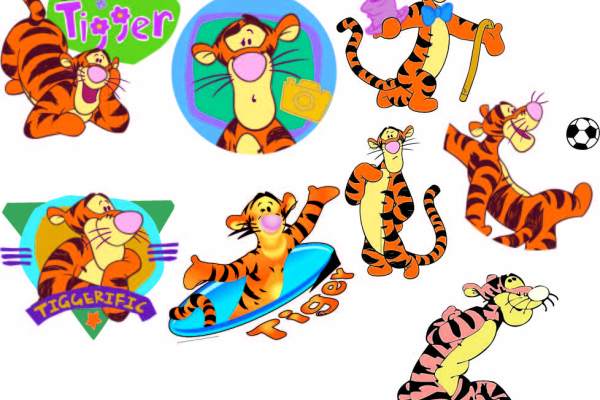 卡通动漫图案跳跳虎印花矢量图服装裁片T恤烫图印花花型素材