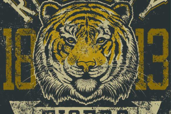 动物老虎头像字母印花矢量图服装裁片T恤烫图印花花型素材