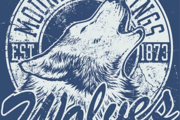 动物狼图案字母印花矢量图服装裁片T恤烫图印花花型素材