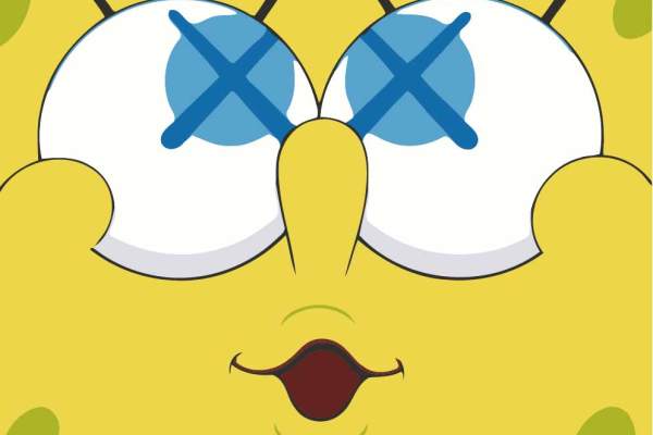 潮牌KAWS海绵宝宝图案印花矢量图服装裁片T恤烫图印花花型素材