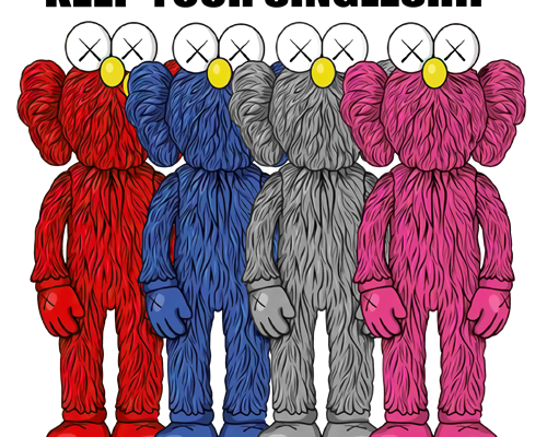 潮牌KAWS图案印花矢量图服装裁片T恤烫图印花花型素材