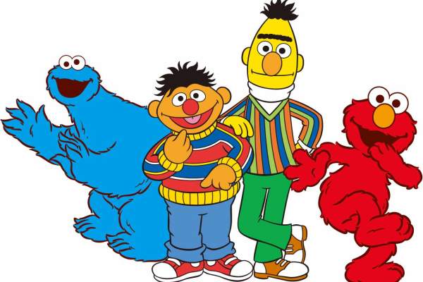 卡通动漫人物芝麻街图案字母潮牌印花矢量图服装裁片T恤烫图印花花型素材