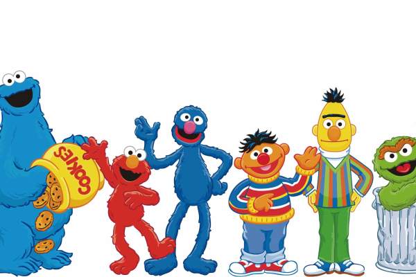 卡通动漫人物芝麻街图案字母潮牌印花矢量图服装裁片T恤烫图印花花型素材