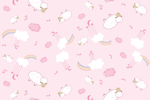 卡通动物绵羊彩虹云朵印花矢量图服装纺织数码印花花型素材