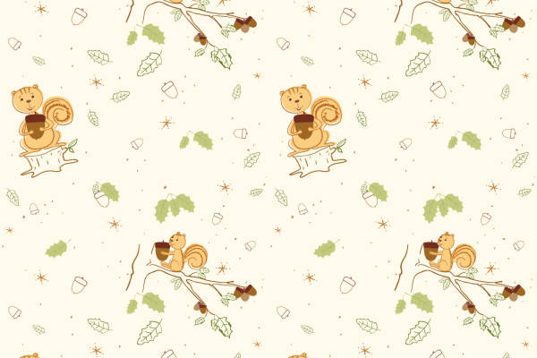 卡通动物松鼠印花矢量图服装纺织数码印花花型素材