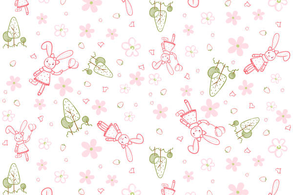 几何花纹动物小兔子印花矢量图服装纺织数码印花花型素材