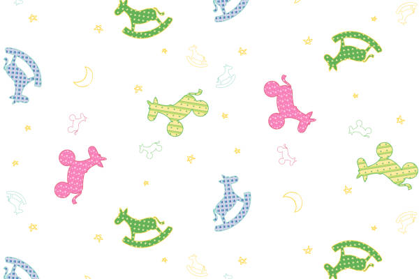 月亮星星卡通马型摇摇车印花矢量图服装纺织数码印花花型素材