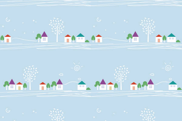 卡通房屋图案印花矢量图服装纺织数码印花花型素材