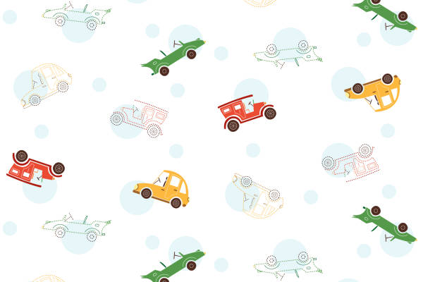 卡通汽车图案印花矢量图服装纺织数码印花花型素材