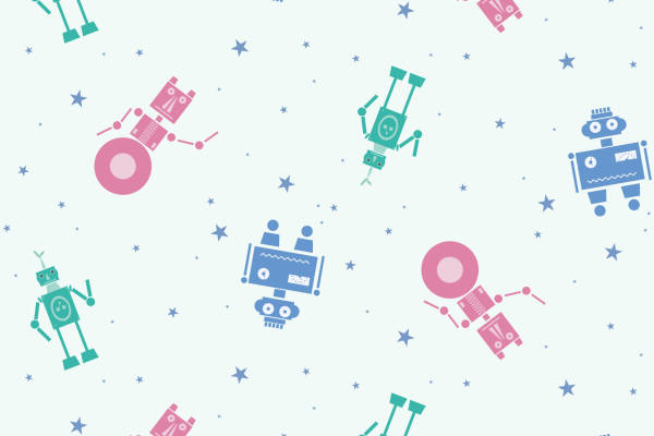 机器人图案星星印花矢量图服装纺织数码印花花型素材