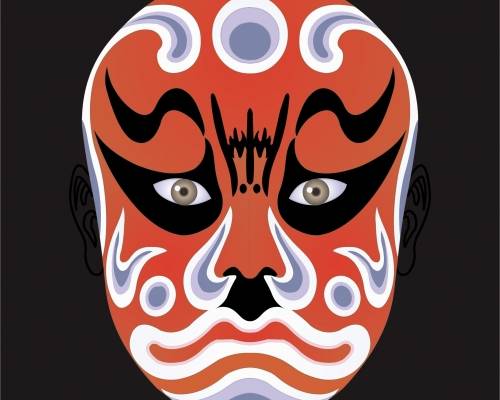 传统文化京剧脸谱印花矢量图服装裁片T恤烫图印花花型素材