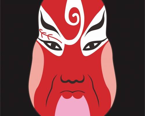 传统文化京剧脸谱印花矢量图服装裁片T恤烫图印花花型素材