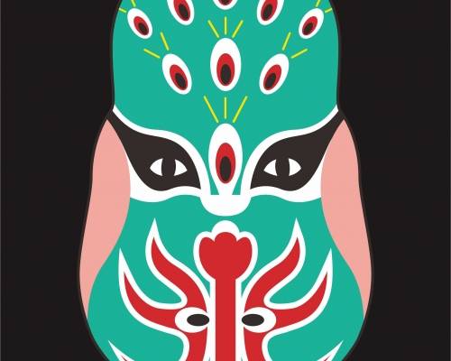 传统文化京剧脸谱印花矢量图服装裁片T恤烫图印花花型素材