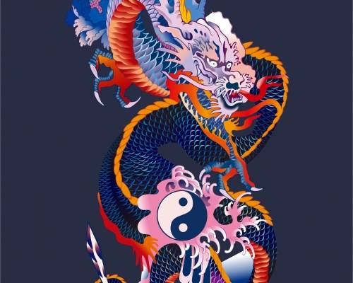 几何图案龙印花矢量图服装裁片T恤烫图印花花型素材