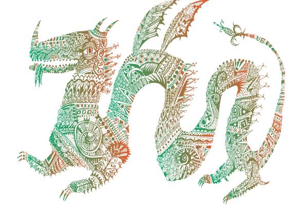 几何图案龙印花矢量图服装裁片T恤烫图印花花型素材