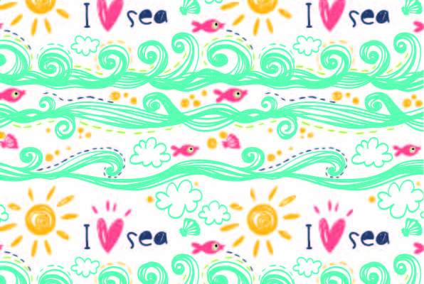 卡通海洋风字母海浪印花矢量图服装纺织数码印花花型素材