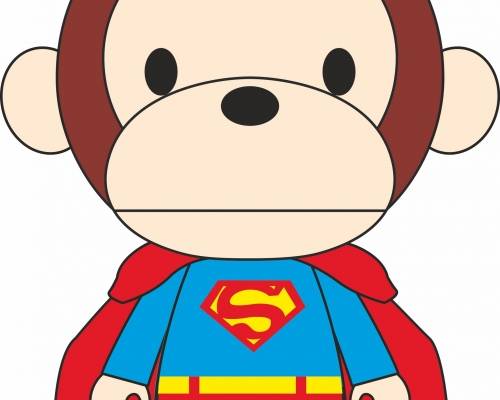 可爱卡通猴子超人服装裁片T恤印花烫图印花花型素材