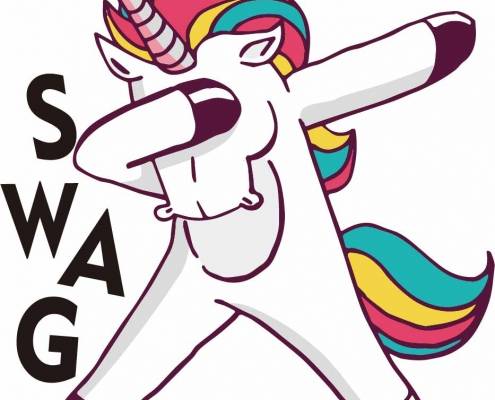 卡通动物独角兽字母SWAG印花矢量图服装纺织数码印花花型素材