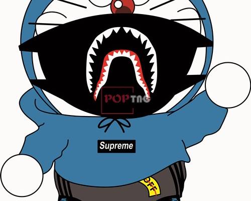 卡通哆啦A梦潮牌Supreme字母印花矢量图服装裁片T恤烫图印花花型素材