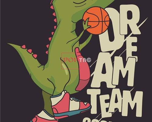 卡通潮牌恐龙篮球字母印花矢量图服装裁片T恤烫图印花花型素材