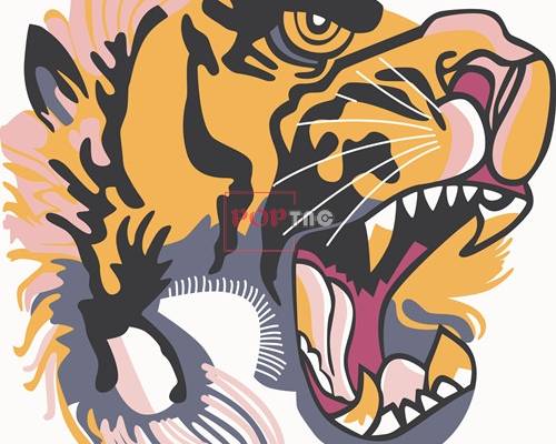 卡通动物老虎头印花矢量图服装裁片T恤烫图印花花型素材