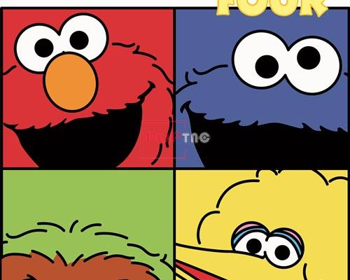 卡通动漫芝麻街字母印花矢量图服装裁片T恤烫图印花花型素材