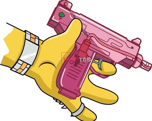 卡通动漫辛普森水枪潮牌印花矢量图服装裁片T恤烫图印花花型素材