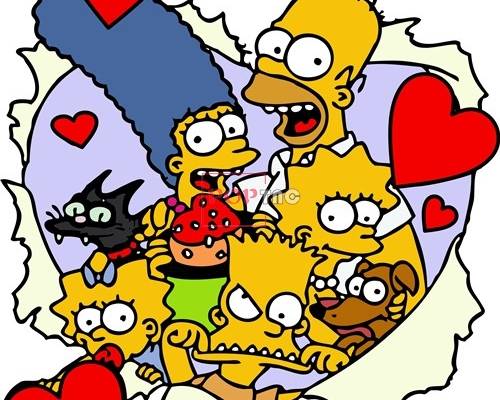 卡通动漫辛普森一家爱心潮牌印花矢量图服装裁片T恤烫图印花花型素材