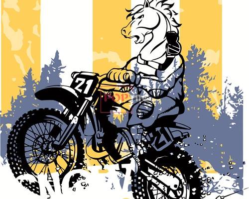 卡通动物越野马字母印花矢量图服装裁片T恤烫图印花花型素材