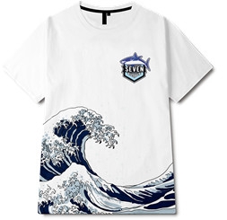 海浪字母鲨鱼印花矢量图服装裁片T恤全身印班服印花素材