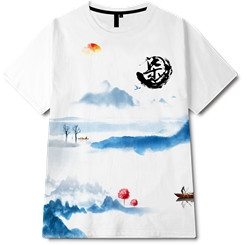 水墨山水印花图案服装裁片T恤全身印印花花型素材