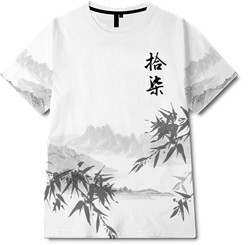 水墨山水老鹰梅花印花图案服装裁片T恤全身印印花花型素材