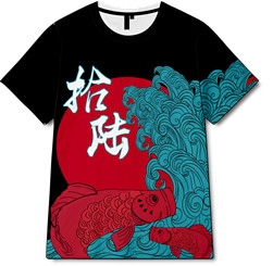 海浪锦鲤飞鸟祥云印花图案服装裁片T恤全身印印花花型素材