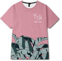 热带风树叶字母印花图案服装裁片T恤全身印印花素材