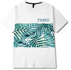 热带风树叶字母印花图案服装裁片T恤全身印印花素材