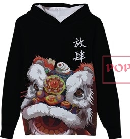 卡通醒狮印花图案服装裁片T恤卫衣全身印印花花型素材