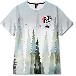 山水中国风印花图案服装裁片T恤全身印印花花型素材