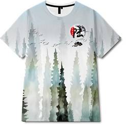 山水中国风印花图案服装裁片T恤全身印印花花型素材