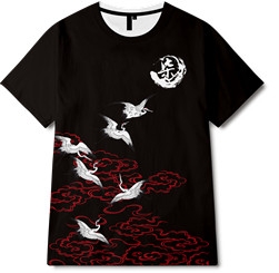 中国风祥云仙鹤印花图案服装裁片T恤全身印印花花型素材