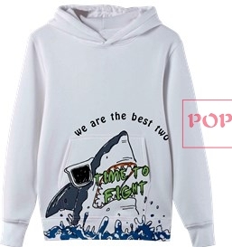 卡通动物鲨鱼字母印花图案服装裁片T恤卫衣班服全身印印花花型素材