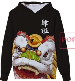 中国风舞狮印花图案服装裁片T恤卫衣全身印印花花型素材