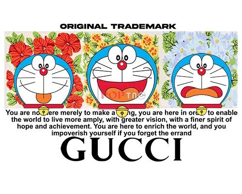 潮牌字母GUCCI哆啦A梦花卉印花图案服装裁片T恤烫图印花花型素材