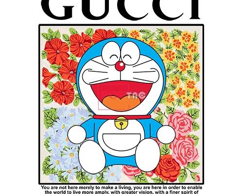 潮牌字母GUCCI哆啦A梦花卉印花图案服装裁片T恤烫图印花花型素材
