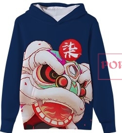 中国风舞狮印花图案服装裁片T恤卫衣全身印印花花型素材